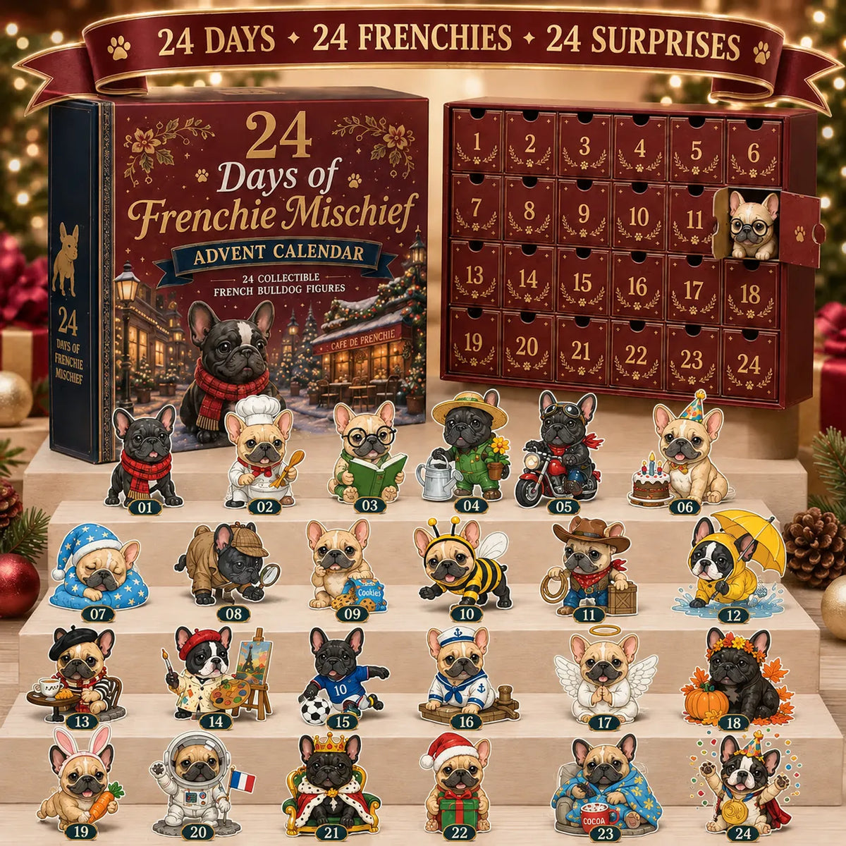 💯 🐶 24-Day French Bulldog Christmas Advent Calendar | 24 Unique Collectible Frenchie Characters with Different Outfits, Personalities & Daily Holiday Surprises 🎄✨