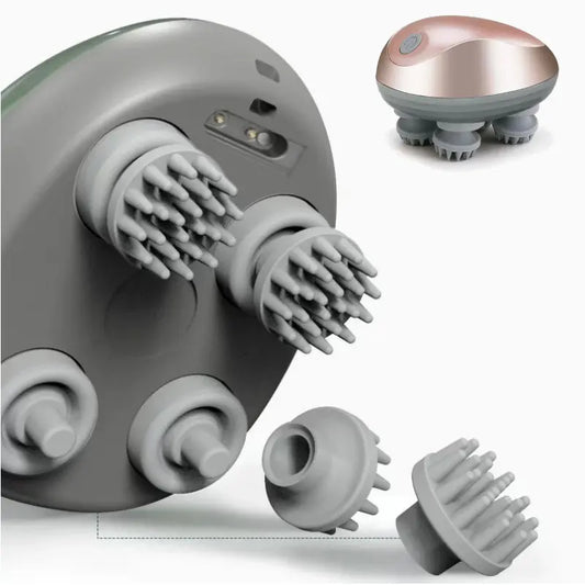 Pet Head Electric Massager for Cats and Dogs, 4 Silicone Heads with 96 Nodes, 3 Speed 360° Kneading Vibration, Relax Muscles Improve Circulation