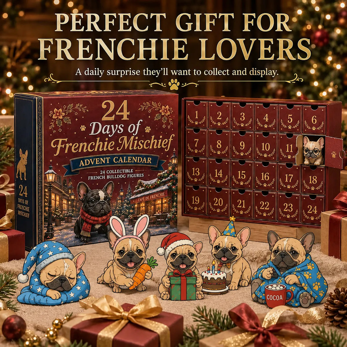 💯 🐶 24-Day French Bulldog Christmas Advent Calendar | 24 Unique Collectible Frenchie Characters with Different Outfits, Personalities & Daily Holiday Surprises 🎄✨