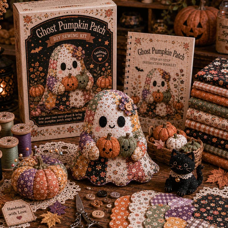 🧵49% Off Last Day - 👻Little Ghost’s Cozy Halloween DIY Patchwork Kit