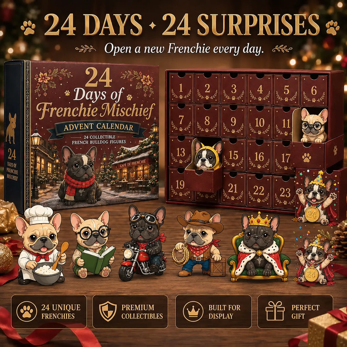 💯 🐶 24-Day French Bulldog Christmas Advent Calendar | 24 Unique Collectible Frenchie Characters with Different Outfits, Personalities & Daily Holiday Surprises 🎄✨